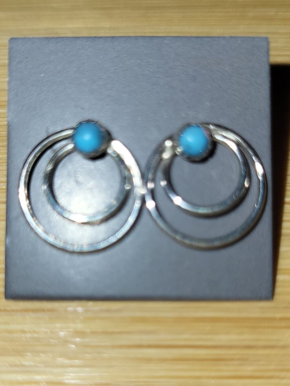 Women’s 925 Sterling Silver Double Hoop Earrings with Real Turquoise Bead